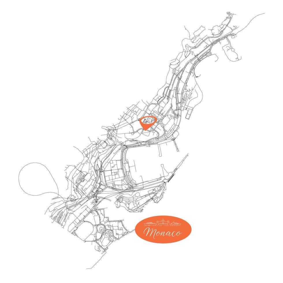 Monaco,Urban Streets Roads Map with city center location pin, illustration element image vector