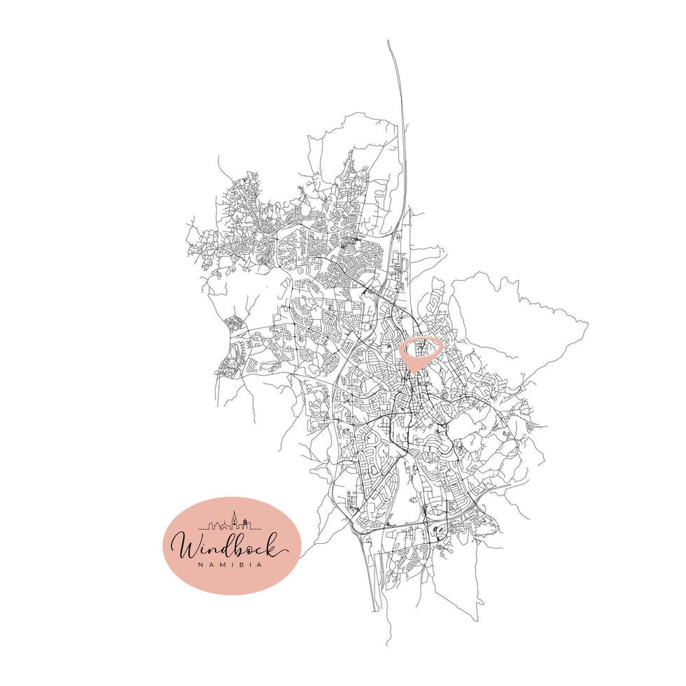 Windhoek capital city of Namibia,Urban Streets Roads Map with city center location pin, illustration element image vector