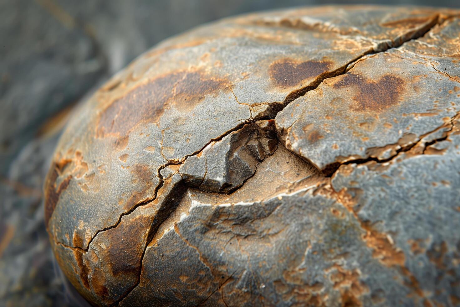 A rock with a crack in it sitting in water photo