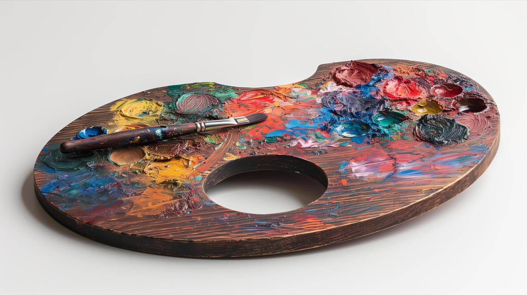 A palette with paint and a brush on it photo