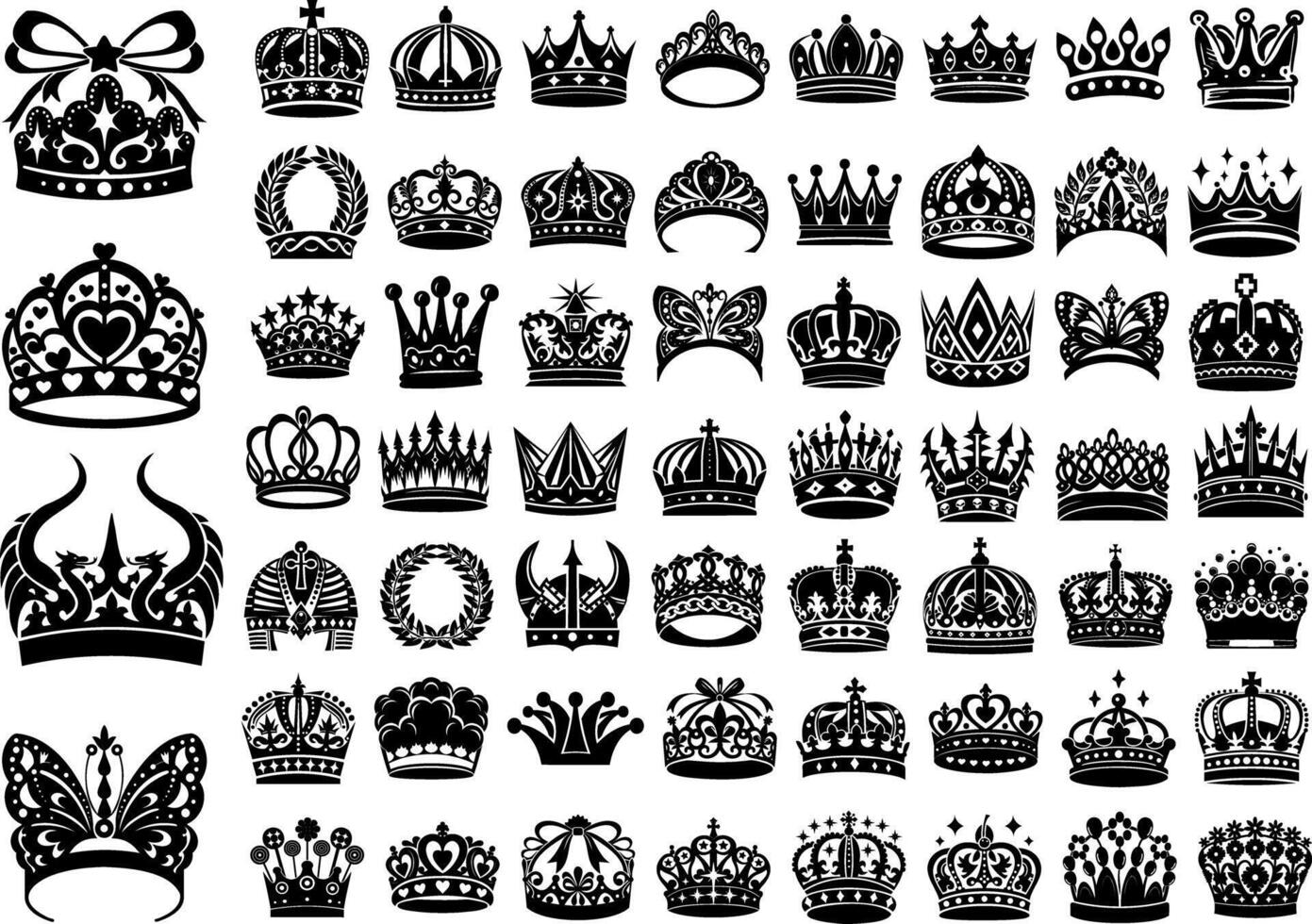 Elegant Black and White Crown Illustrations Collection vector
