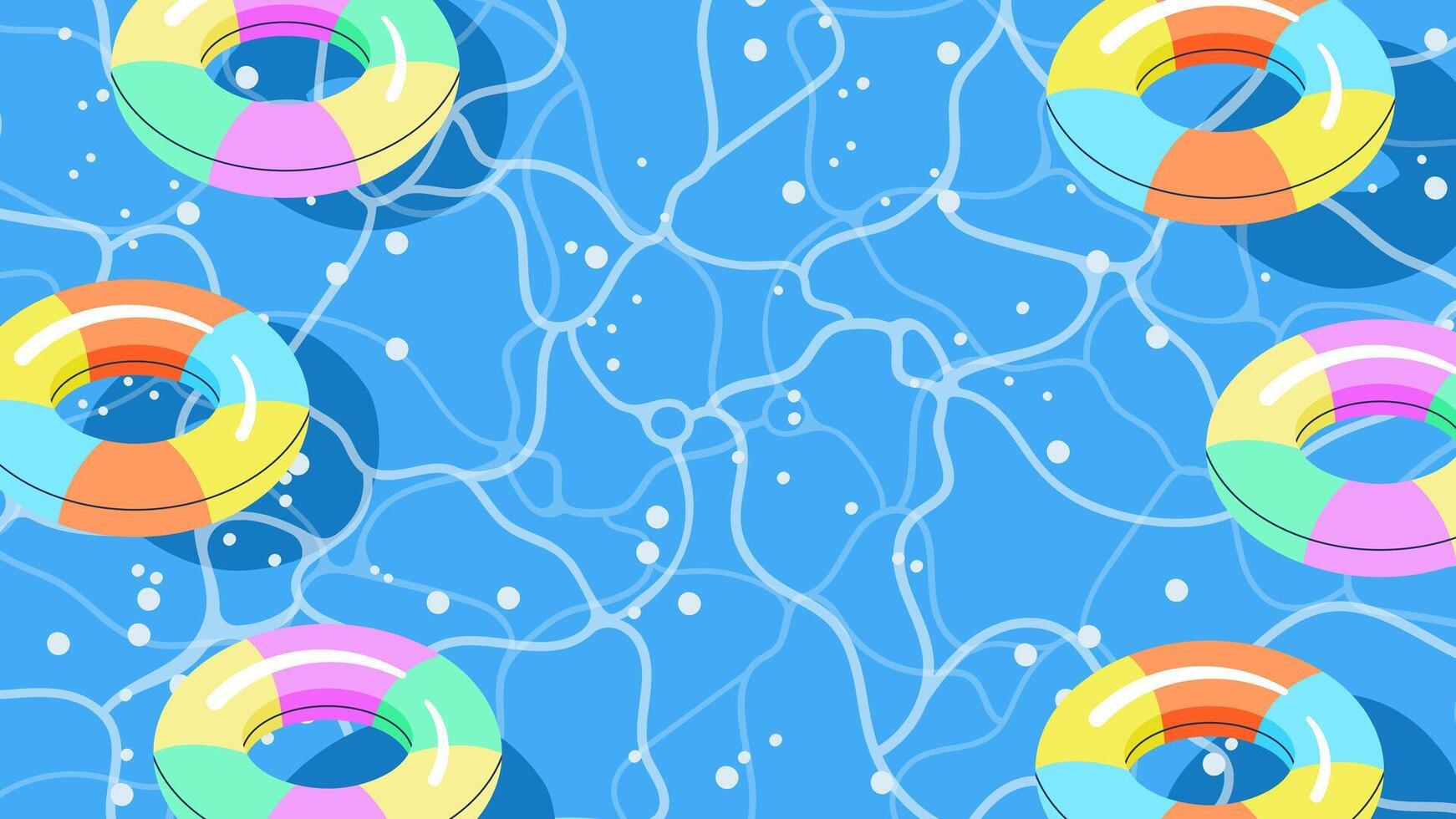 Summer background blue water scene with inflatable rings and splash vector