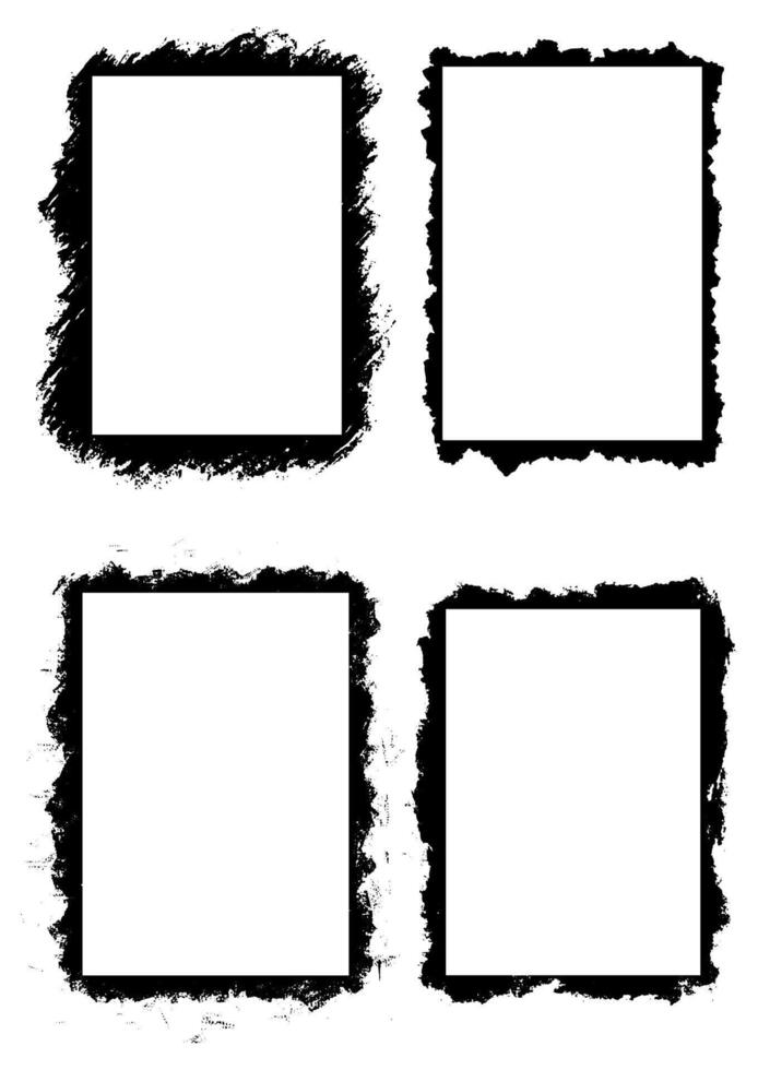 Collection of grunge style ink borders vector