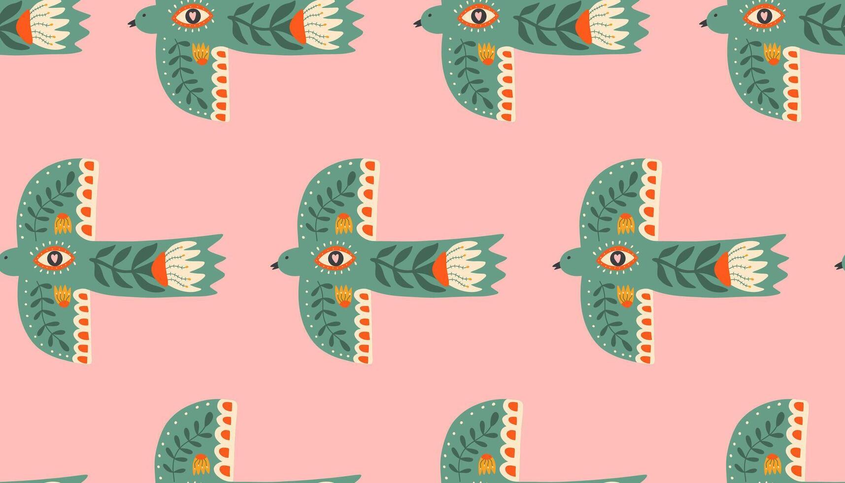 Abstract seamless pattern with bird and flowers. Hand drawn print in scandinavian stile. Print for cover, textiles, fabric. vector