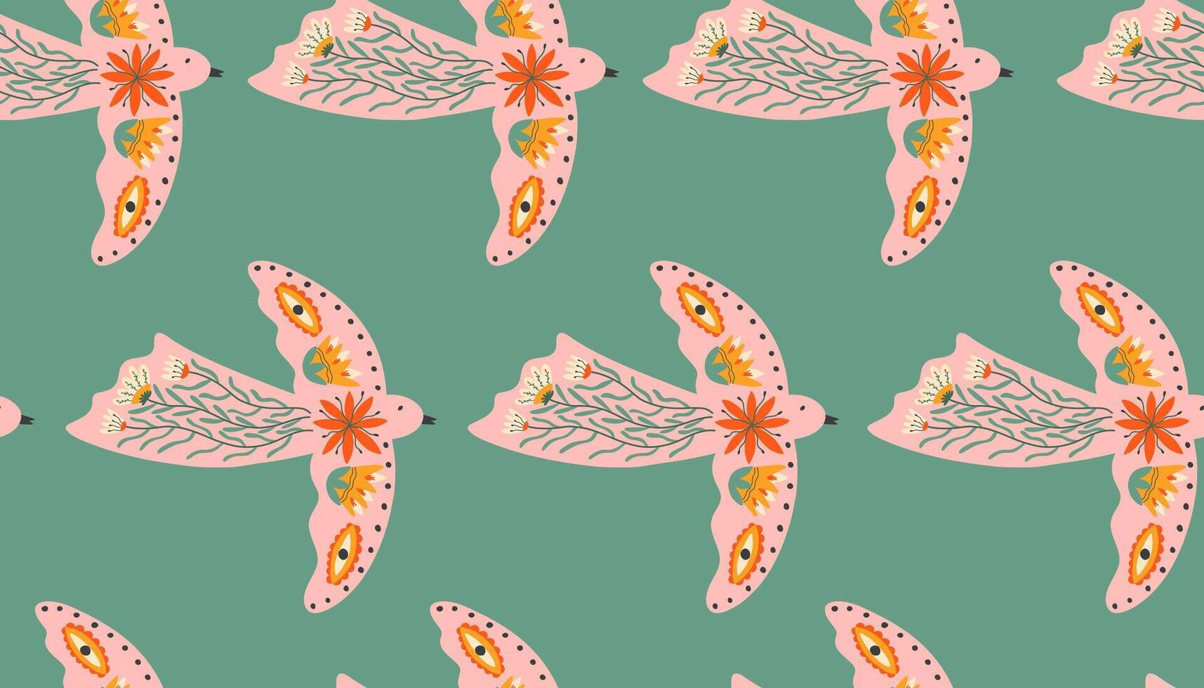Seamless pattern with dove and flowers. Abstract print for fabric, cover, paper vector