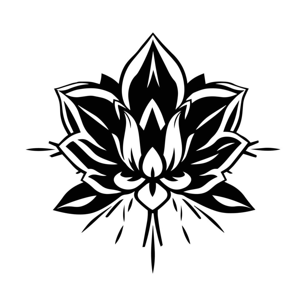 A black and white tattoo design with a lotus flower vector