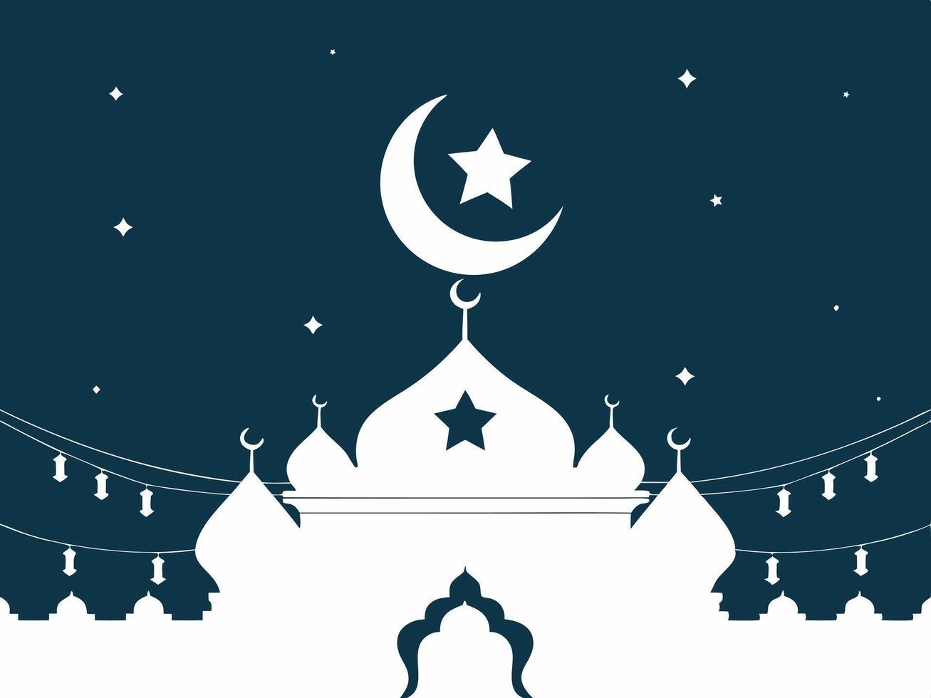 Islamic mosque with crescent and stars on a dark background vector