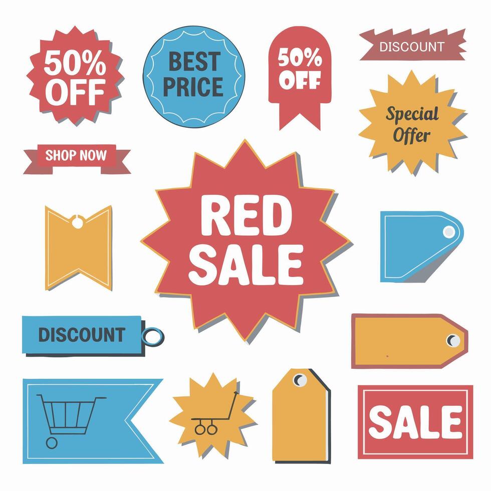 Red sale stickers and labels on white background vector
