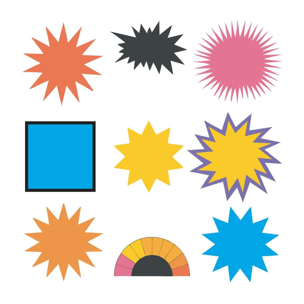 A set of different colored stars and suns vector
