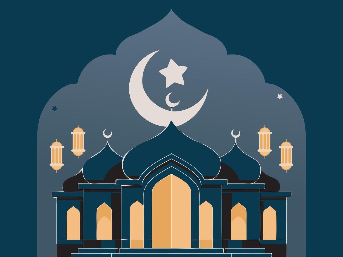 Islamic mosque with crescent and stars vector