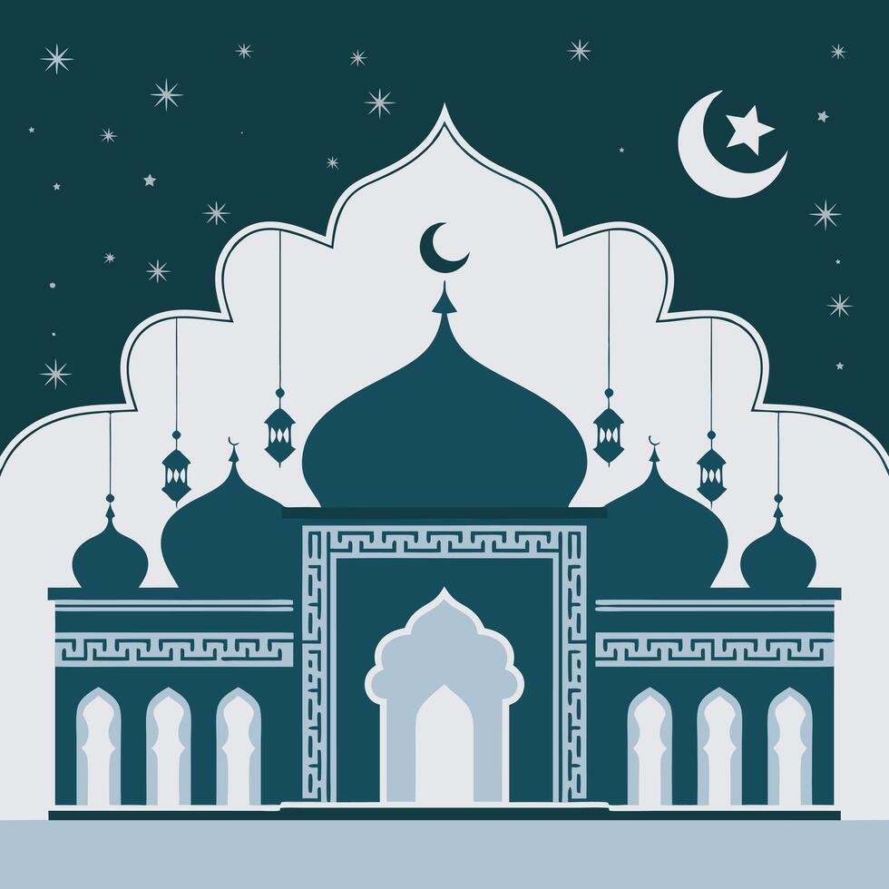 Islamic mosque with crescent and stars vector