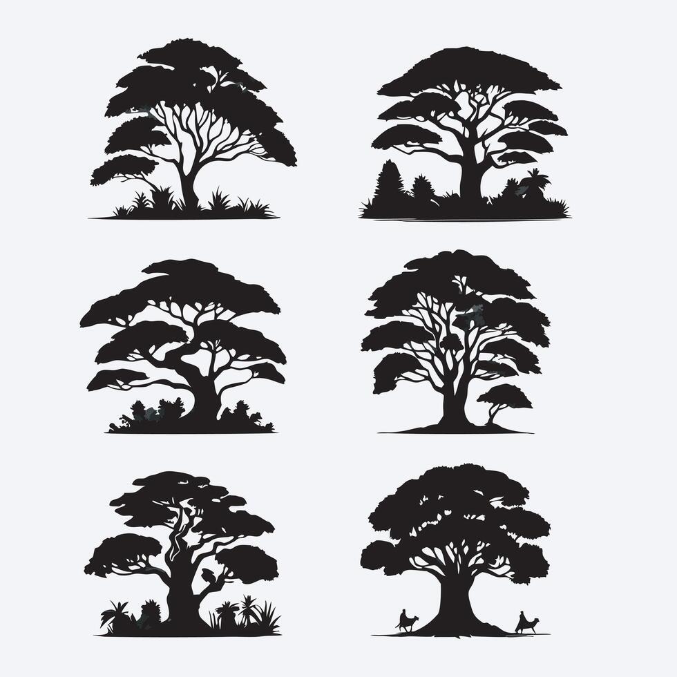 illustration of trees and bushes in different shapes vector