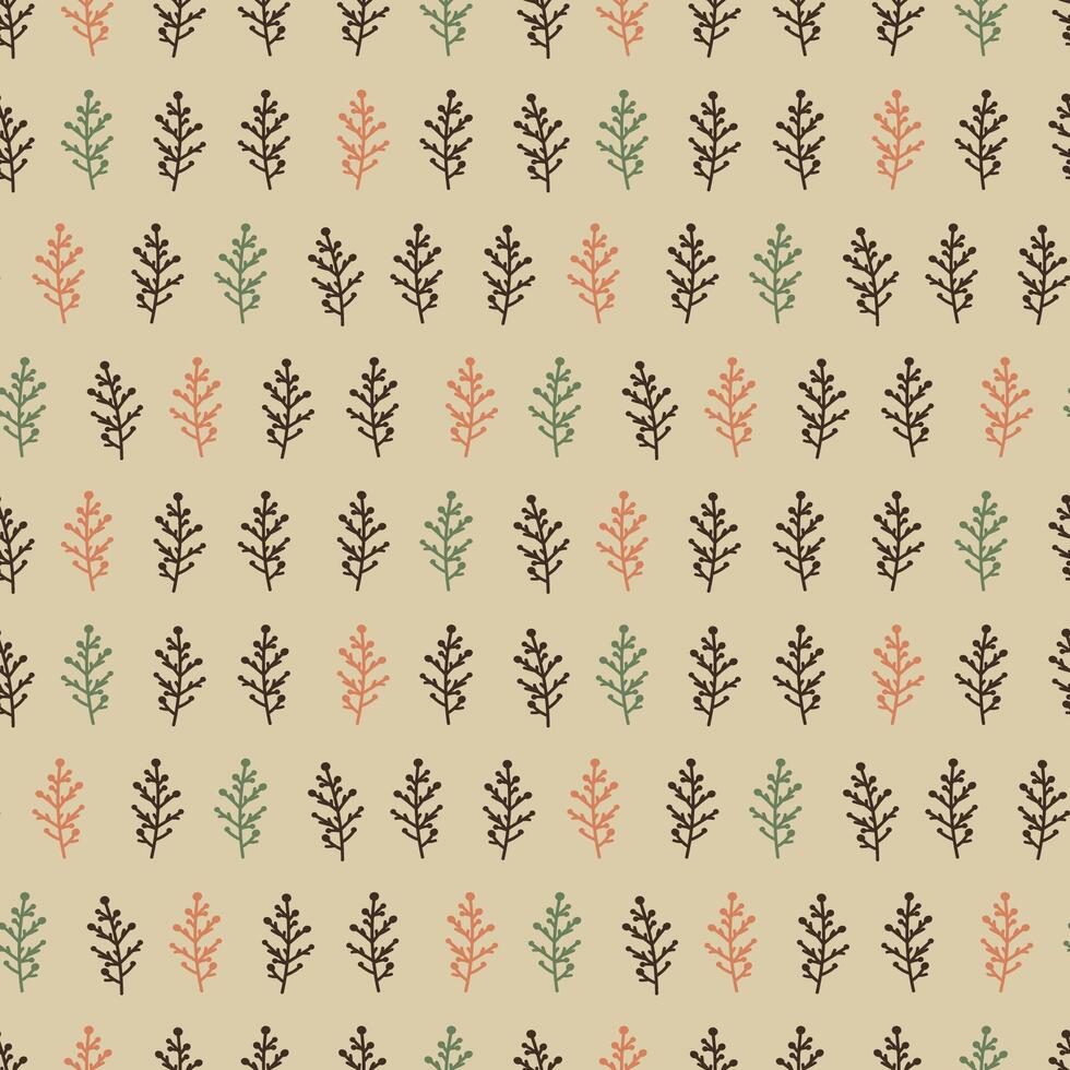Botanical seamless pattern of forest plants with twigs and leaves vector
