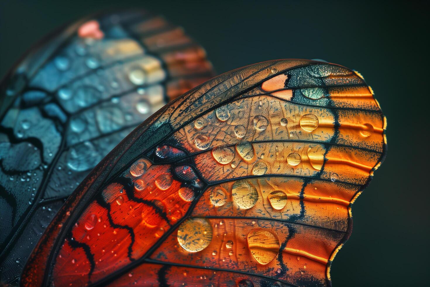 Close up of a butterfly wing with water droplets photo