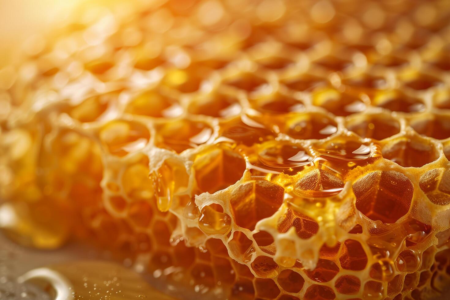 Close up of honeycomb with honey dripping from it photo