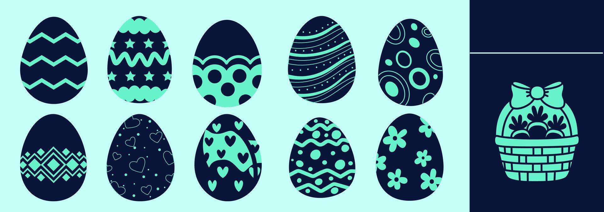 Easter eggs icon set decorated with geometric shapes and patterns. Editable elements, size and color. vector