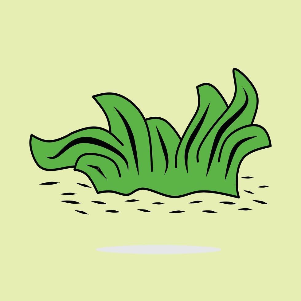 Abstract artistic depiction of green grass blades hand-drawn style on a pastel light background. vector