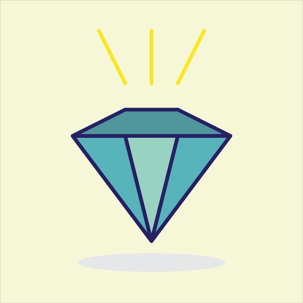 Minimalist diamond illustration with yellow shine lines. Clean, modern design on a light background. Perfect for jewelry, luxury, and abstract concepts. vector