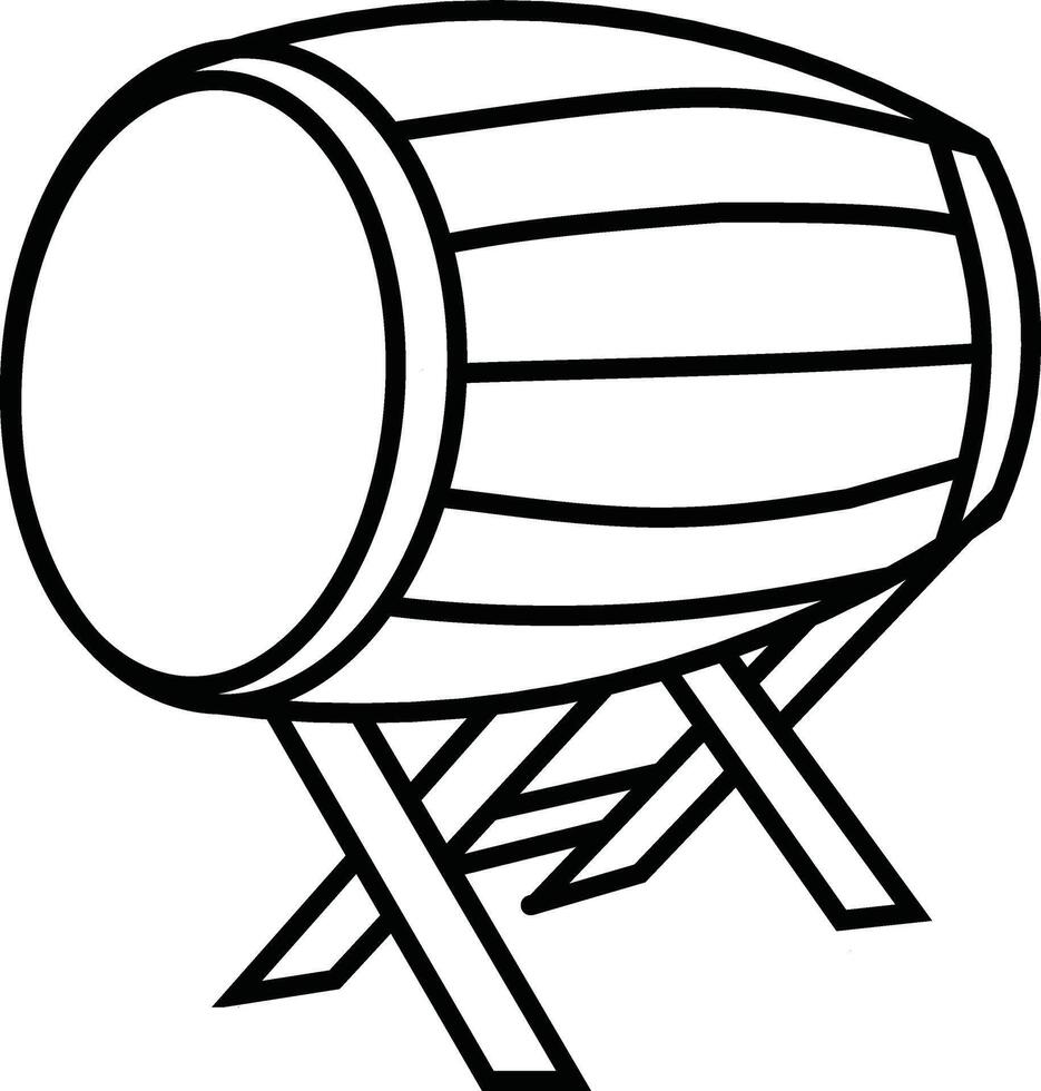 Black and white line art of a traditional Indonesian bedug drum. Ramadan theme, perfect for cultural and religious designs. Simple, llustration. vector
