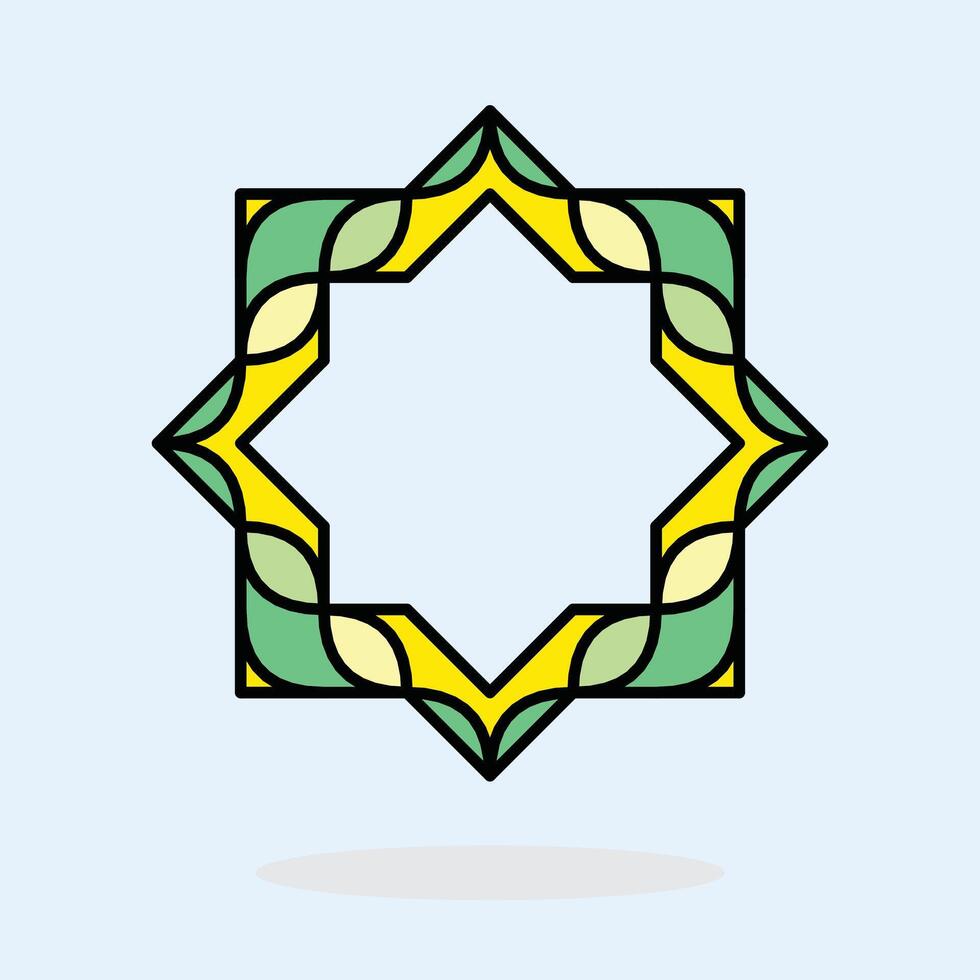 Islamic geometric frame with green and yellow pattern. Ramadan theme, perfect for cultural designs. art on a light background. Minimalist style. vector