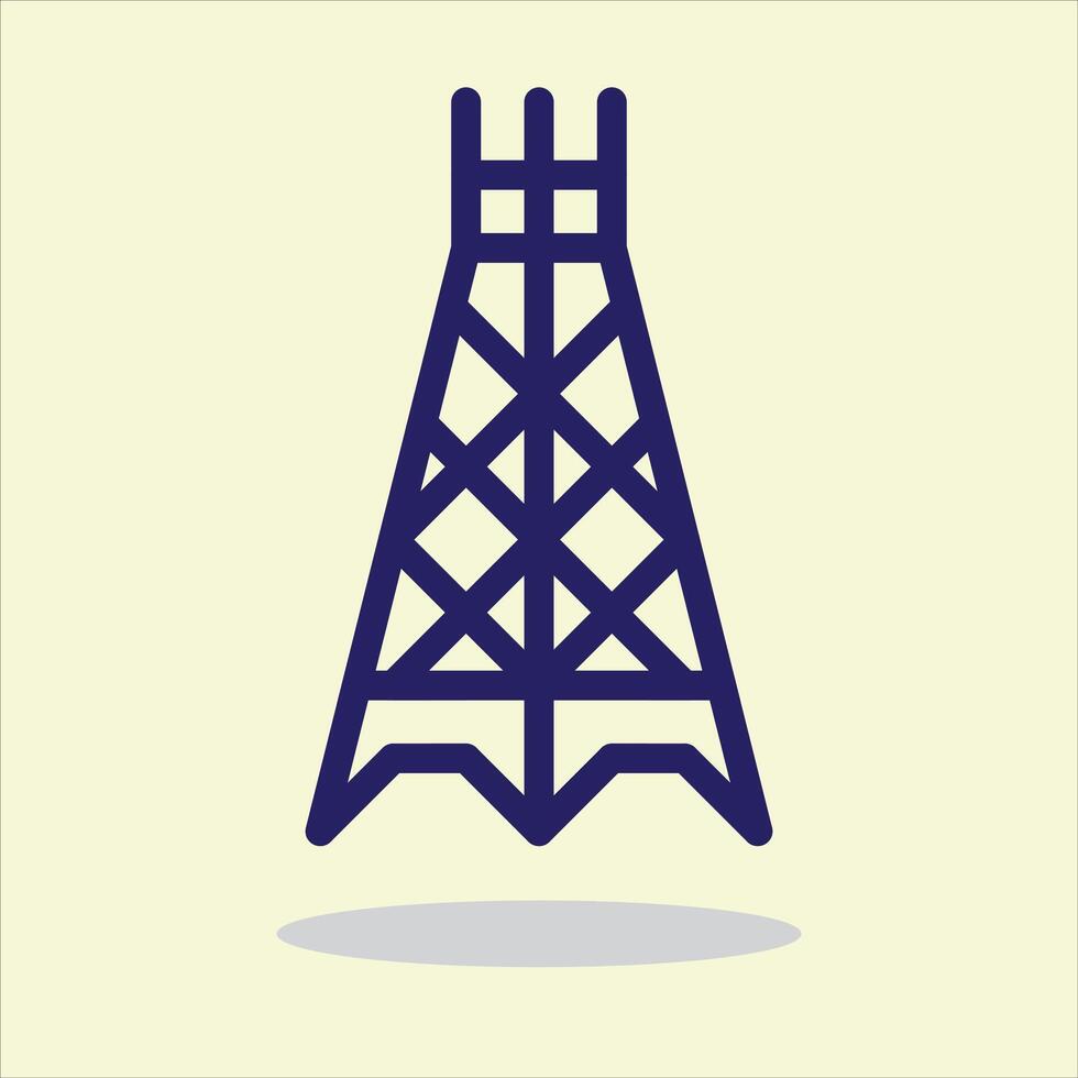 Oil Derrick Icon. a minimalist depiction of a towering oil derrick, rendered in bold lines, representing the energy industry, on a simple backdrop. vector