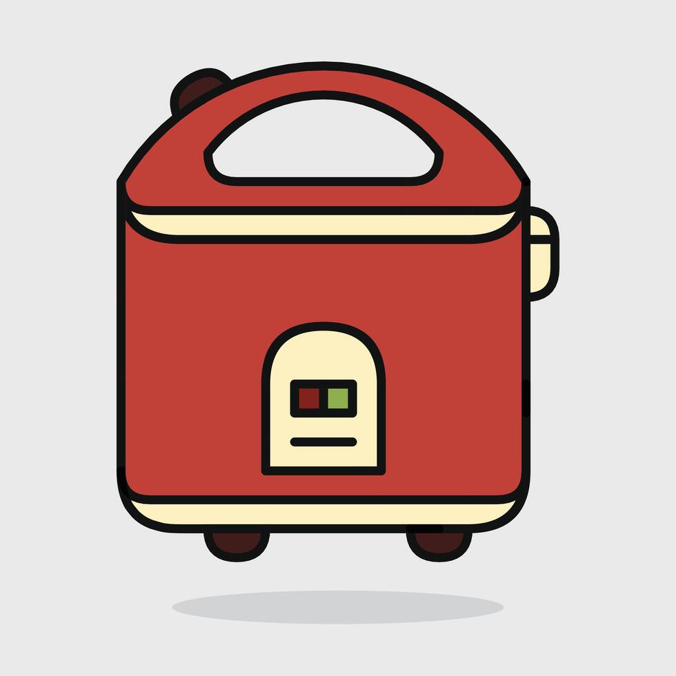 Red Rice Cooker. An illustrated rice cooker with a bold red exterior and a simple, modern design. Capturing the essence of home cooking and the convenience of modern kitchen appliances. vector