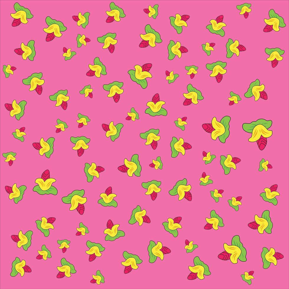 Pattern of Yellow Flowers with Green Leaves on Pink Background vector