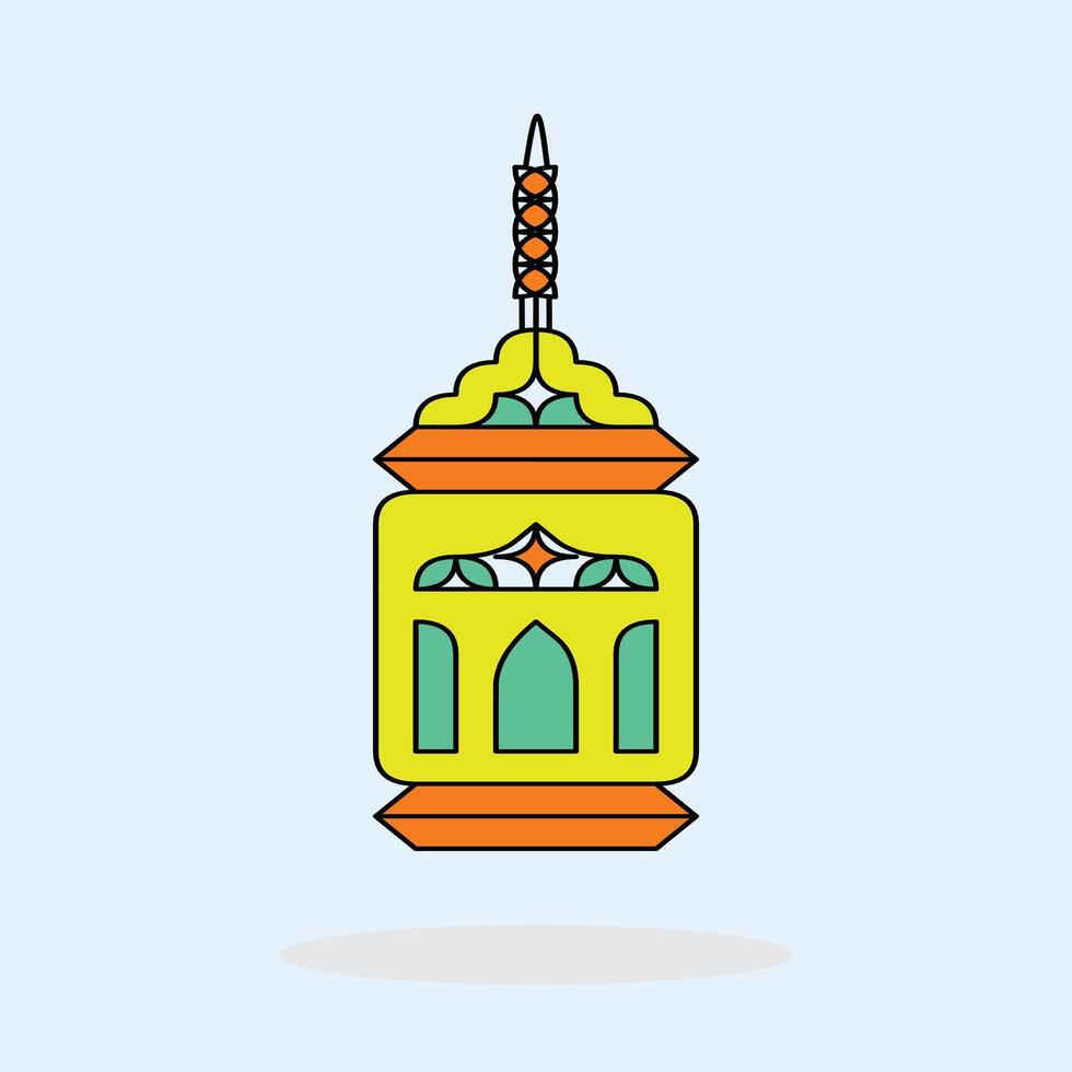 Yellow and orange Ramadan lantern illustration with outline design. Perfect for Islamic and cultural themes. art on a light blue background. Minimalist style. vector
