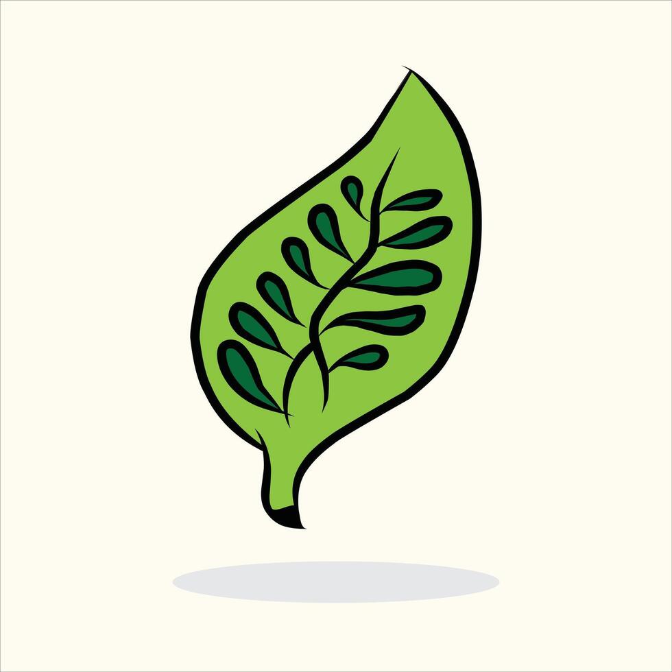 Vibrant Green Leaf with Decorative Intricate Patterns on Light Background vector