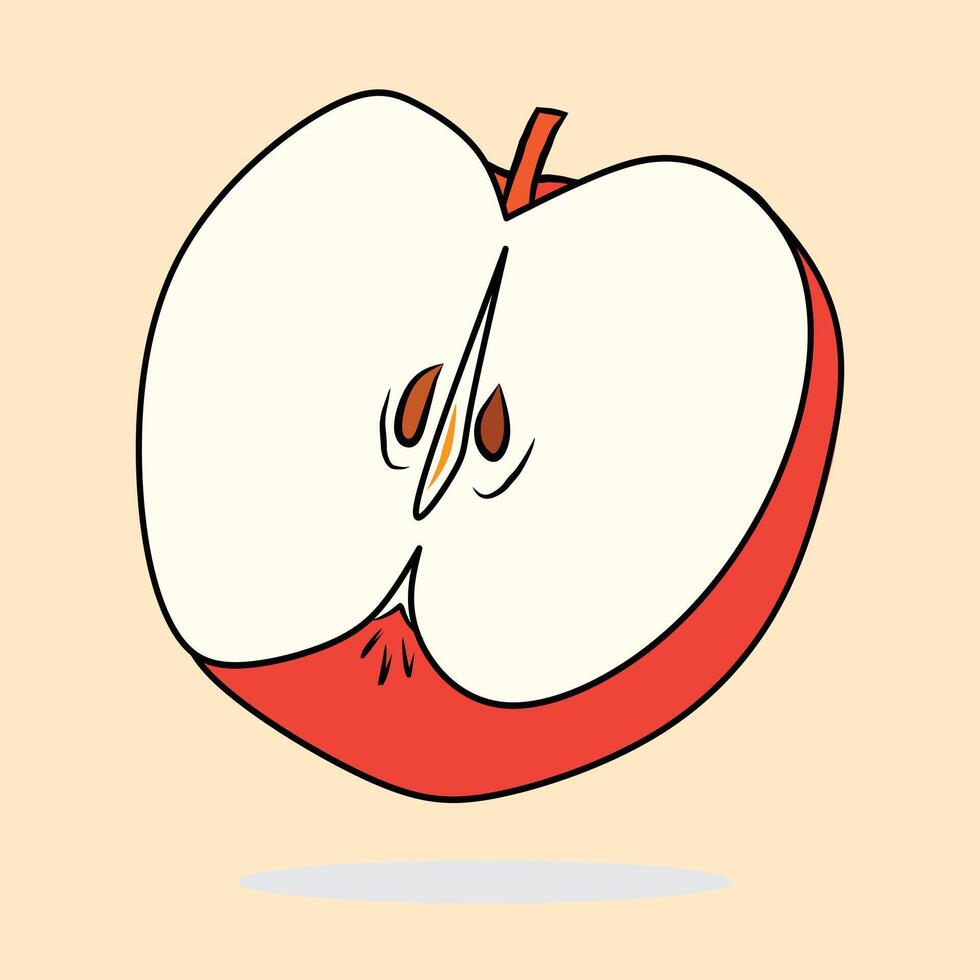 Illustrated Halved Apple Sketch on a Light Beige Background vector