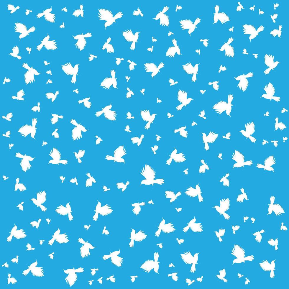 White Bird Silhouettes in a Beautiful Patterned Blue Background vector