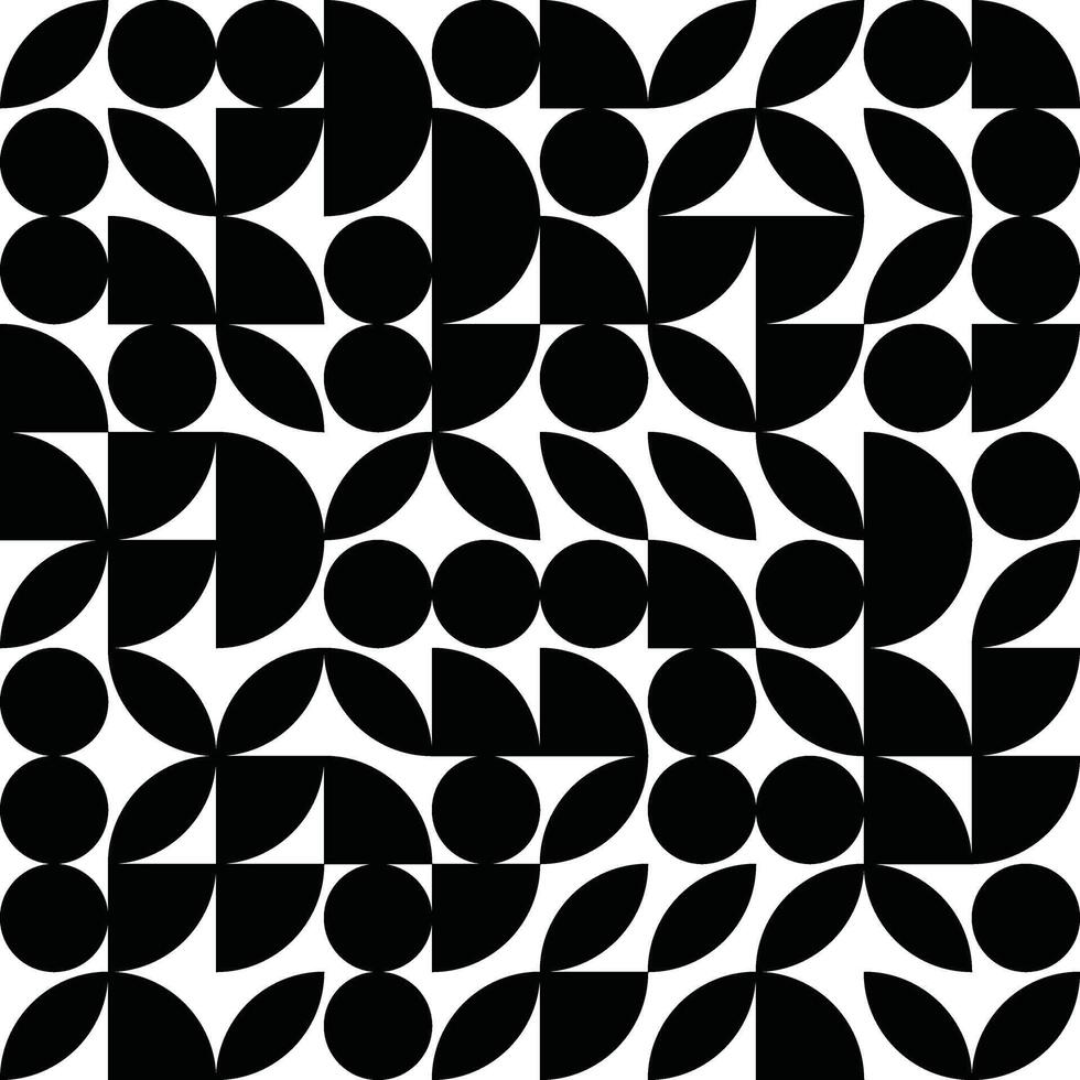 Abstract Black and White Geometric Pattern with Circular and Leaf Shapes vector