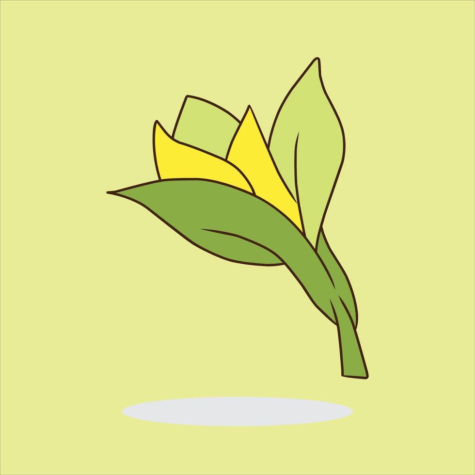 Minimalist Stylish Yellow Flower with Green Leaves on Soft Pastel Background vector