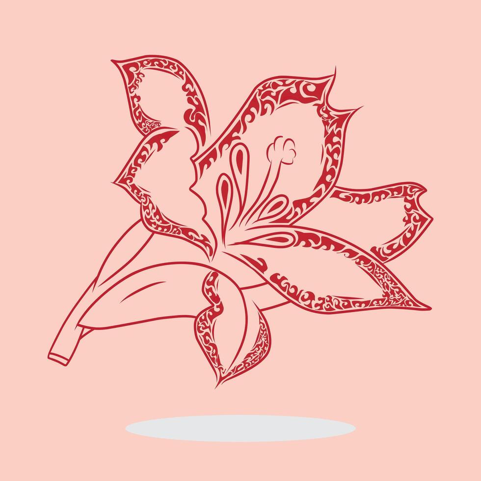 Elegant Red Floral Design on Soft Pink Background with Intricate Patterns vector