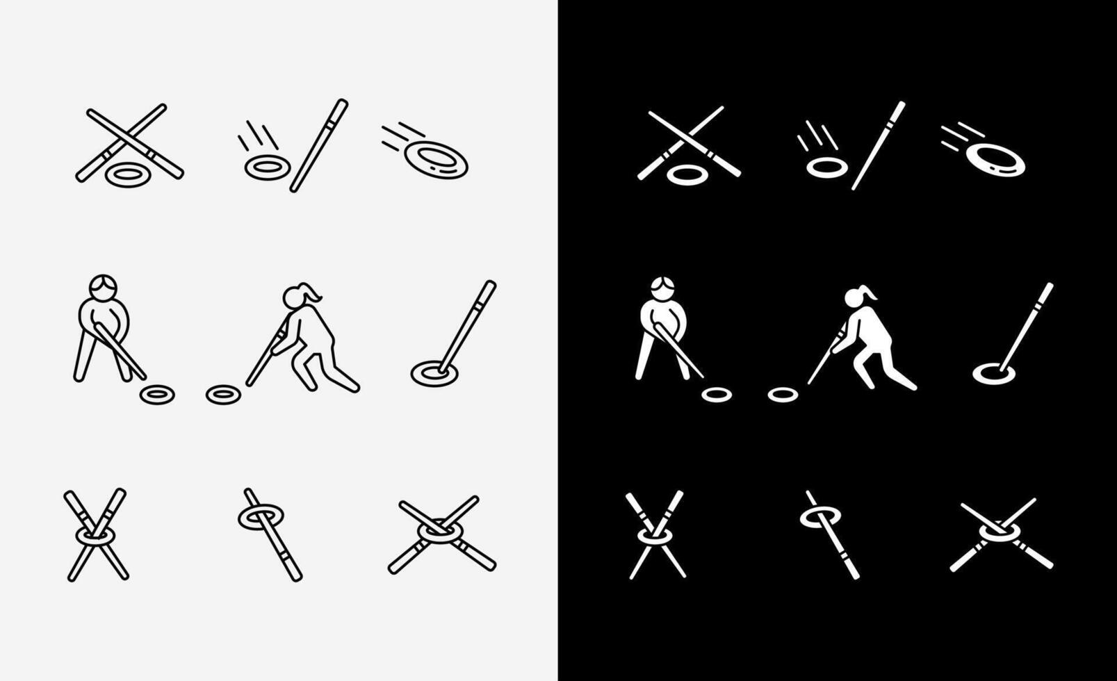 Icon set of floor hockey in outline and glyph solid style vector