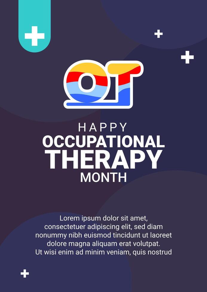 National Occupational Therapy Month in April. Poster design with texture logo and circle elements for greetings, campaigns, advertising vector
