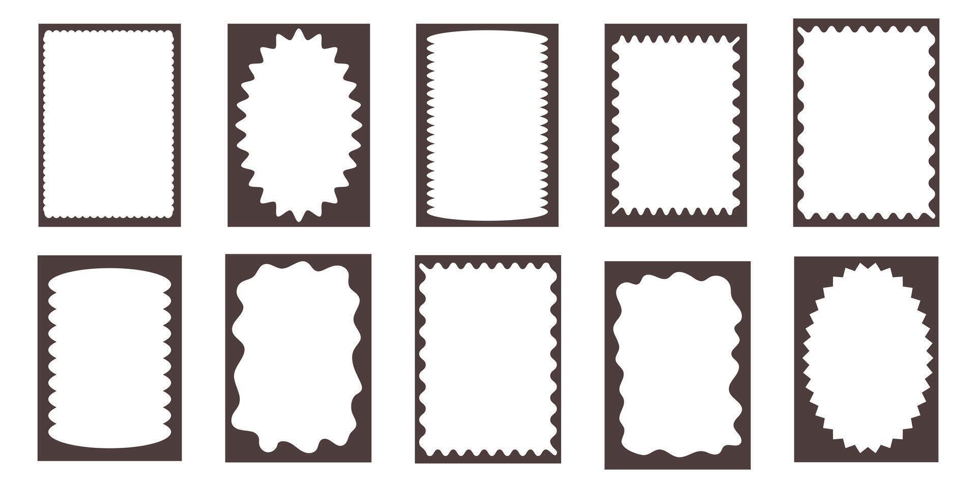 Groovy frame jagged scallop edge, frame text box or border. Curve funky y2k retro form, geometric shape, framework. Wiggle figure, rectangle. vector