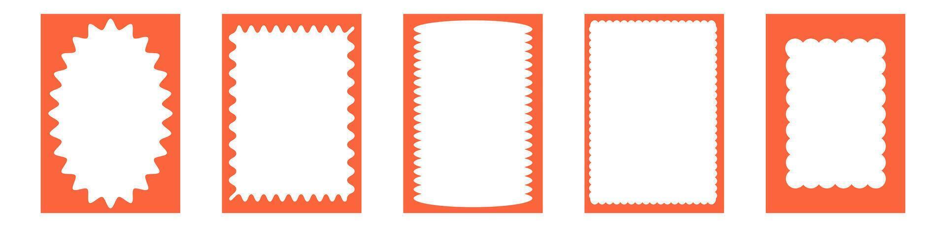 Groovy frame jagged scallop edge, frame text box or border. Curve funky y2k retro form, geometric shape, framework. Wiggle figure, rectangle. vector