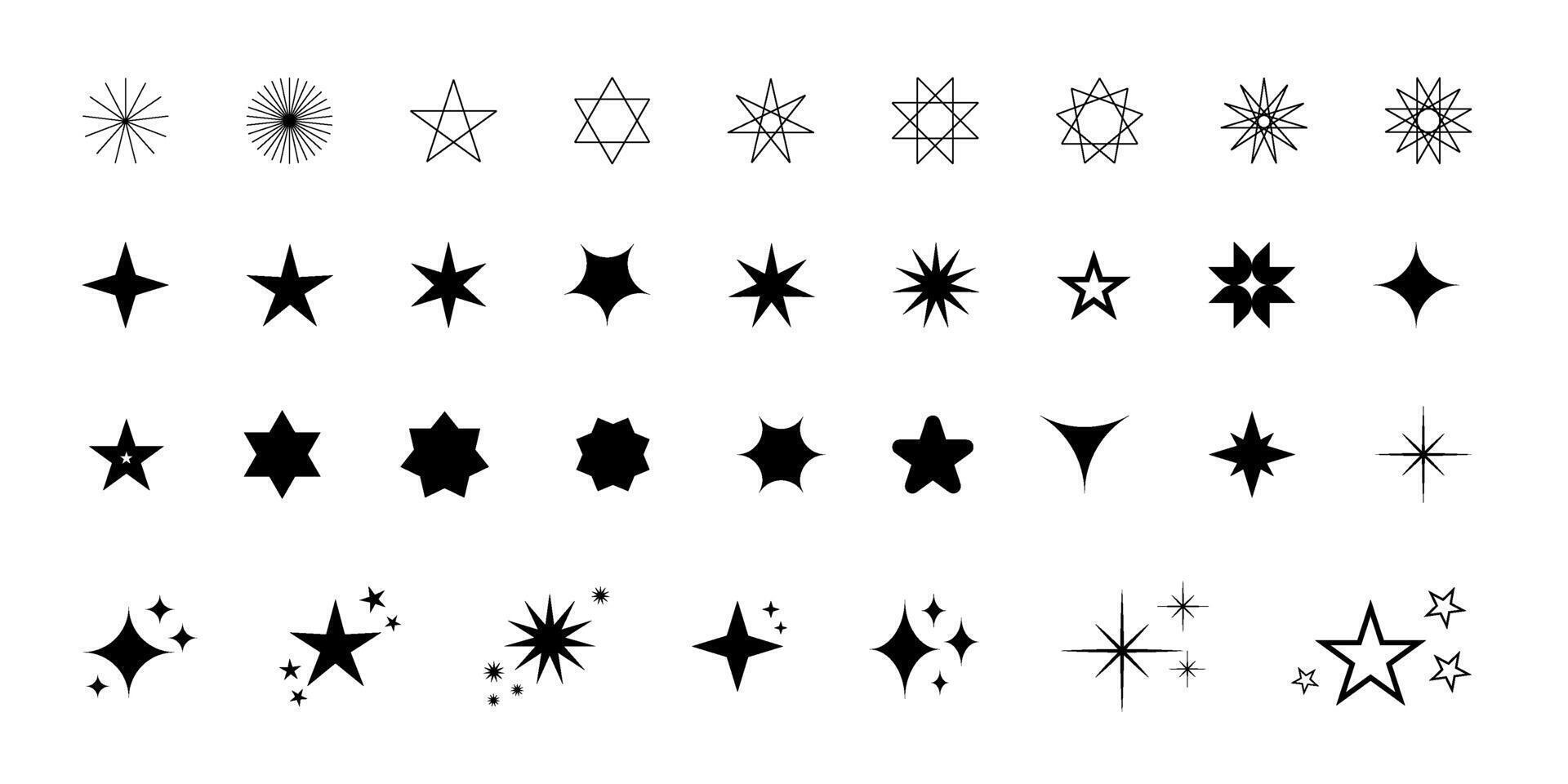 Set of sparkles star icons. Star icon. Light icon set. Black star icons isolated on white background vector