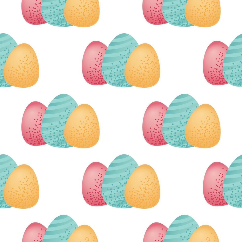 Seamless pattern with pastel colored Easter eggs on a white background. Decorative holiday design. Easter celebration and springtime holidays. vector