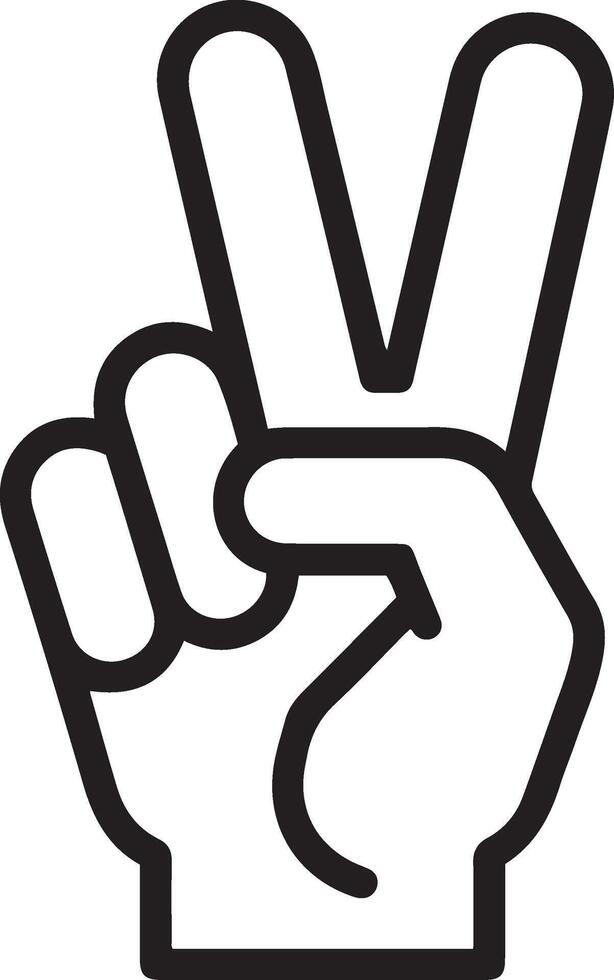 Simple black line art illustration of a peace sign hand gesture. vector