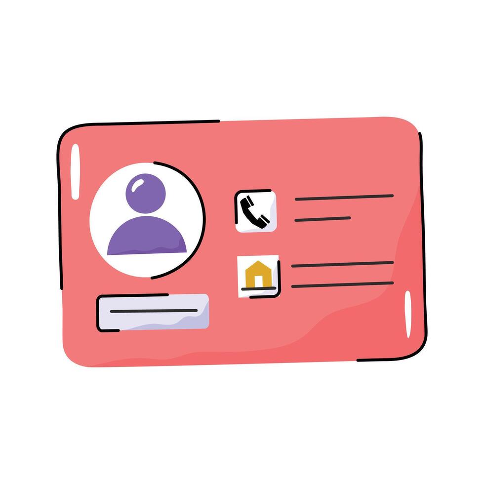 Trendy hand drawn style icon of business card vector