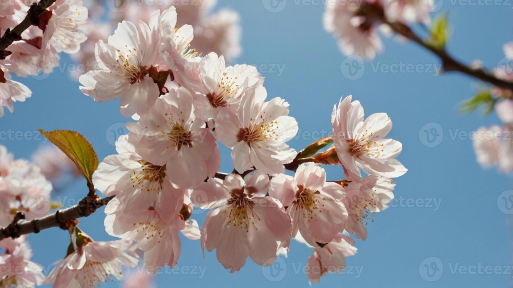 Cherry blossom tree branch with soft pink flowers. Spring season nature view photo