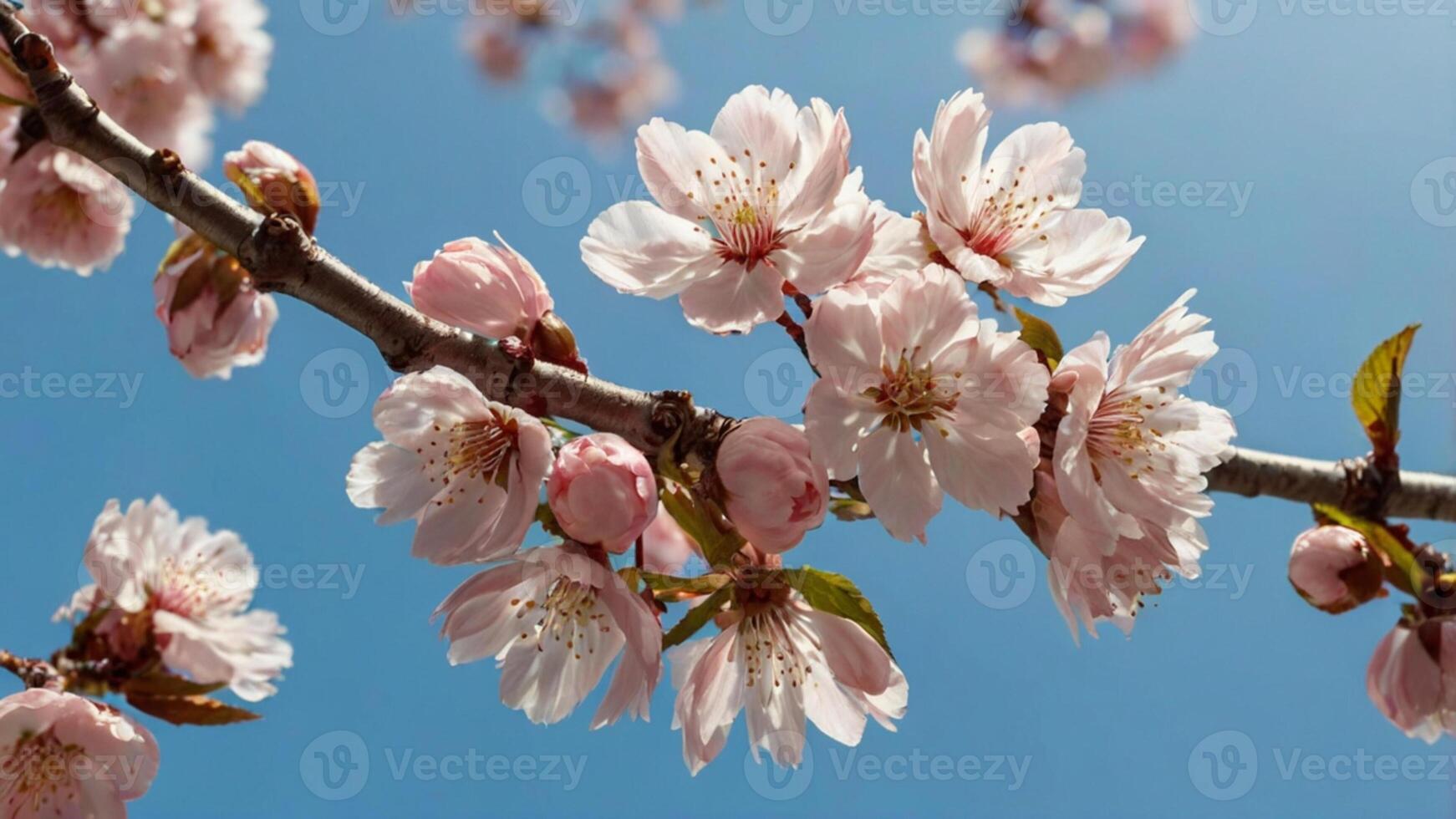 A delicate branch of cherry blossoms in full bloom photo