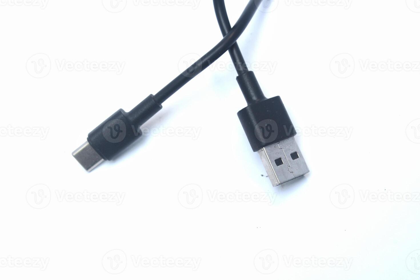 Black USB cable isolated on white background,connectivity connector tool photo