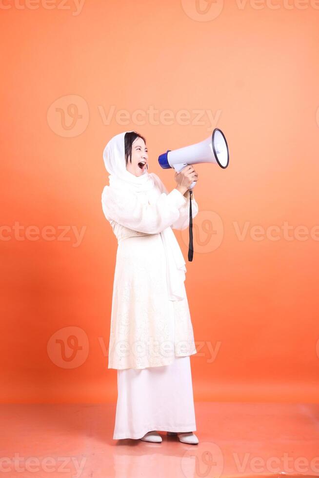 Empowered Voice, Woman with Megaphone Announcing News, She Uses photo
