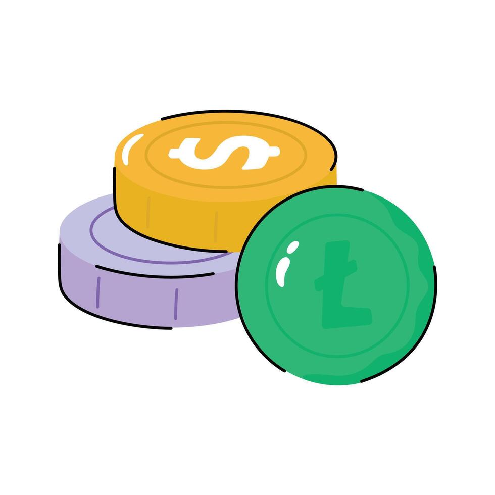 Easy to edit hand drawn icon depicting dollar coins vector