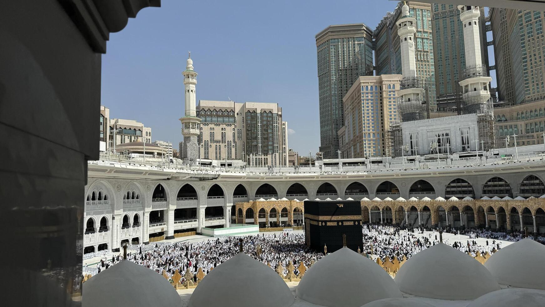 Muslim pilgrims perform Tawaf around the Kaaba after dawn prayer at Masjid al-Haram in Makkah. Translation. Praise be to Allah Who created the heavens and the earth and made the darkness and the light photo