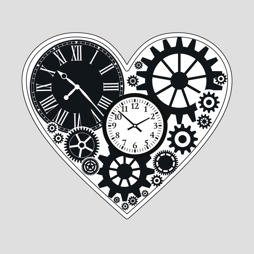 gears on a grey background mechanisms clock in forrn heart vector