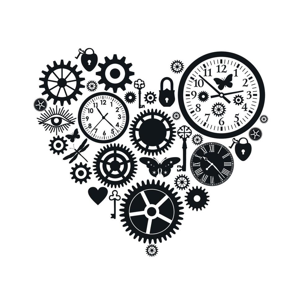 gears on a white background mechanisms clock in forrn heart vector